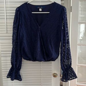 Blue Rain crop top sz small, navy blue, see through sleeves.